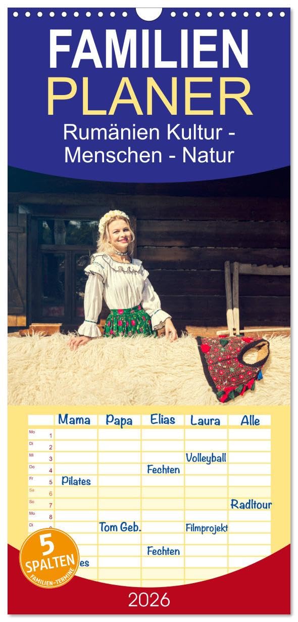 Familienplaner 2026 - Rumänien Kultur - Menschen - Natur mit 5 Spalten (Wandkalender, 21 cm x 45 cm), CALVENDO Leisure, Home & Garden
