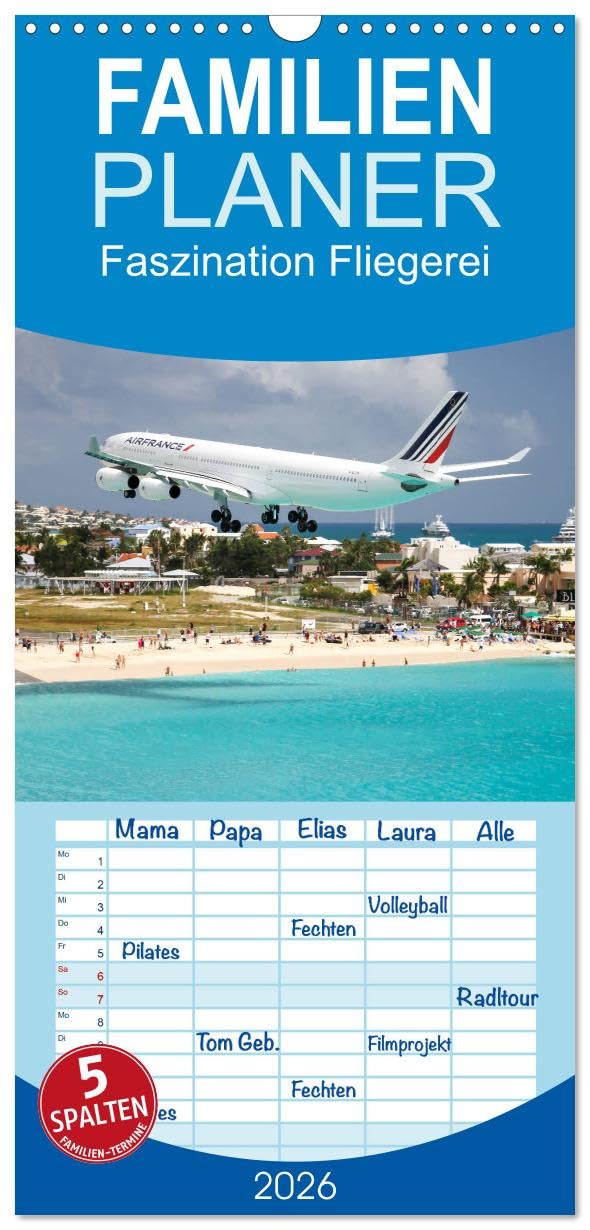 Familienplaner 2026 - Faszination Fliegerei mit 5 Spalten (Wandkalender, 21 cm x 45 cm), CALVENDO Photography
