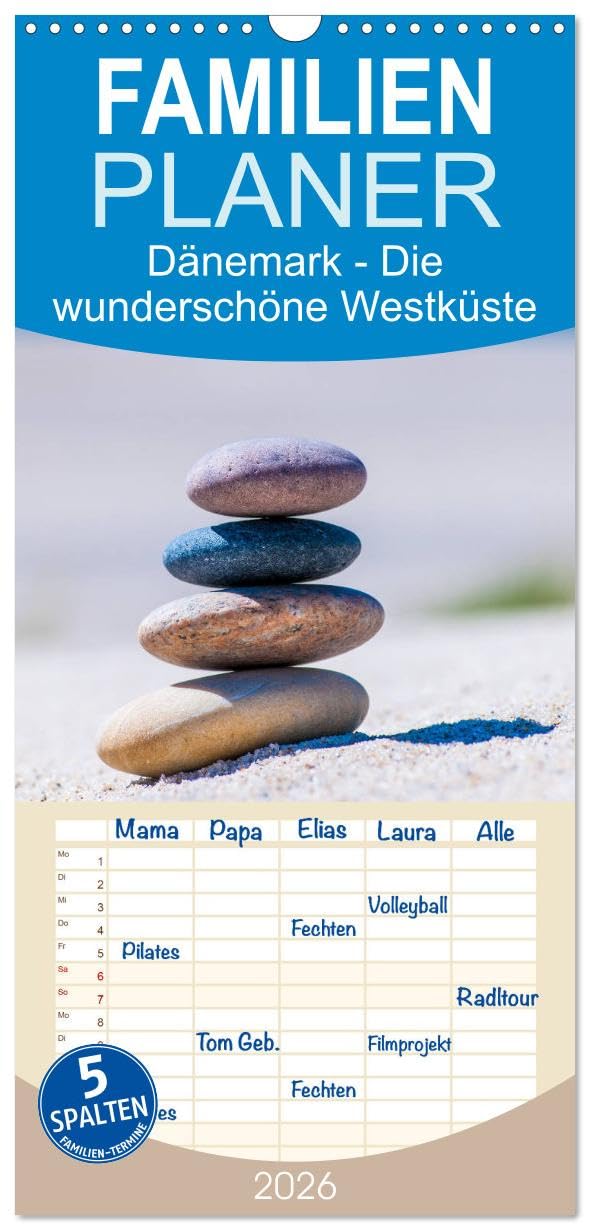 Familienplaner 2026 - Dänemark - Die wunderschöne Westküste mit 5 Spalten (Wandkalender, 21 cm x 45 cm), CALVENDO Leisure, Home & Garden