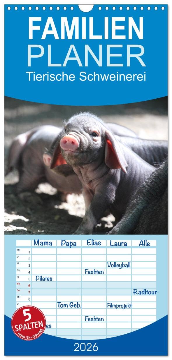 Familienplaner 2026 - Tierische Schweinerei mit 5 Spalten (Wandkalender, 21 cm x 45 cm), CALVENDO Living & Furnishing