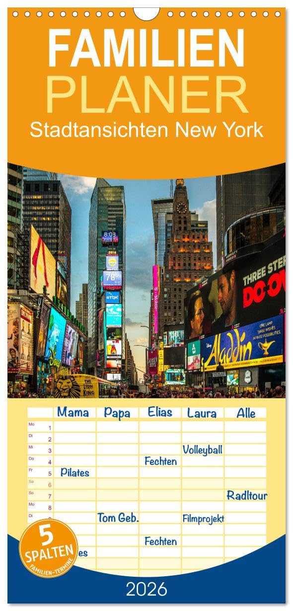 Familienplaner 2026 - Stadtansichten New York mit 5 Spalten (Wandkalender, 21 cm x 45 cm), CALVENDO Business & Technology