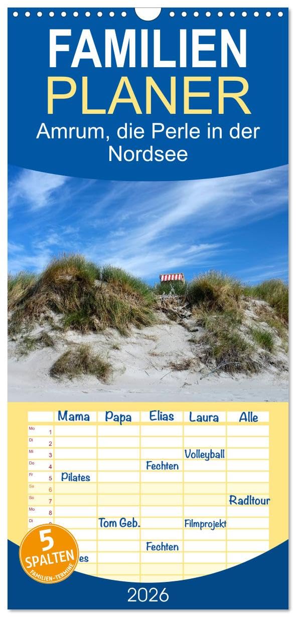 Familienplaner 2026 - Amrum, die Perle in der Nordsee mit 5 Spalten (Wandkalender, 21 cm x 45 cm), CALVENDO Leisure, Home & Garden