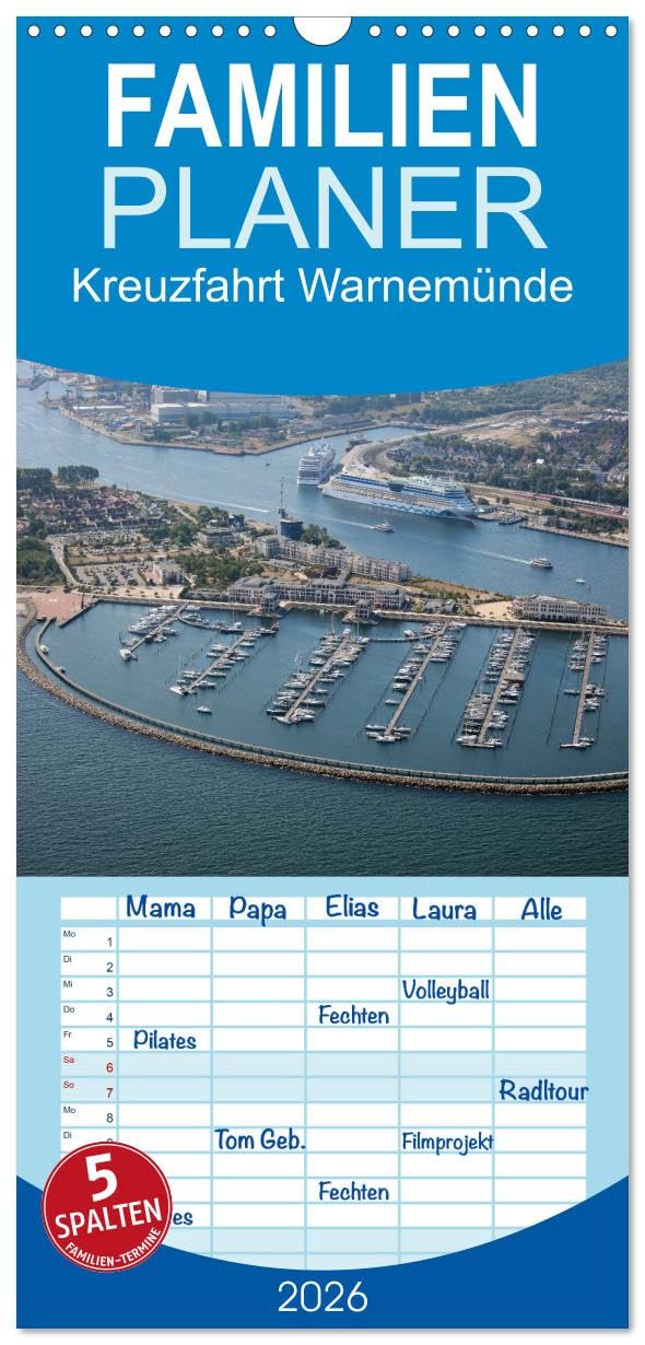Familienplaner 2026 - Kreuzfahrt Warnemünde mit 5 Spalten (Wandkalender, 21 cm x 45 cm), CALVENDO Business & Technology
