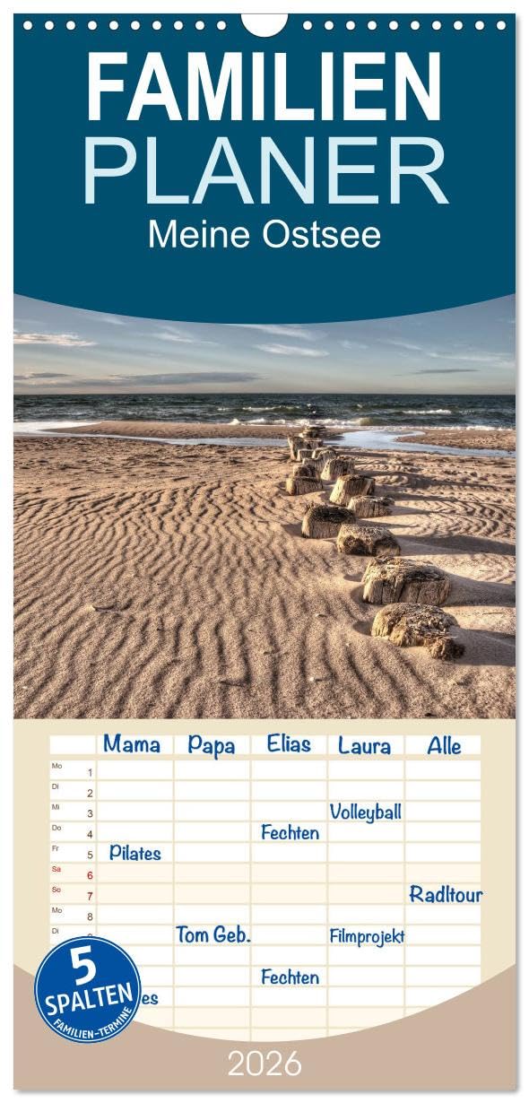 Familienplaner 2026 - Meine Ostsee mit 5 Spalten (Wandkalender, 21 cm x 45 cm), CALVENDO Leisure, Home & Garden