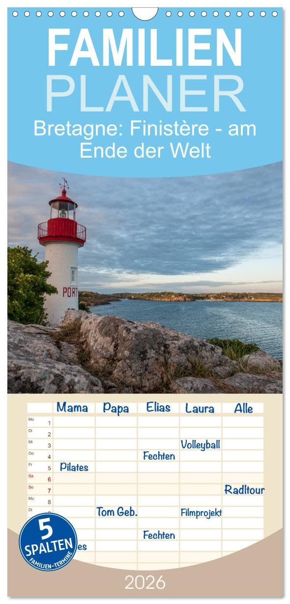 Familienplaner 2026 - Bretagne: Finistère - am Ende der Welt mit 5 Spalten (Wandkalender, 21 cm x 45 cm), CALVENDO Leisure, Home & Garden