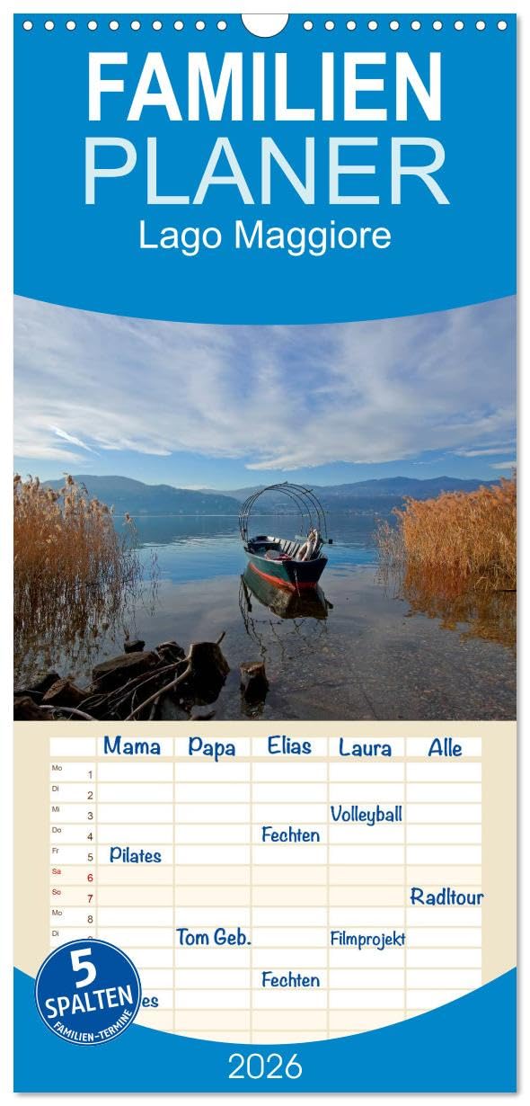 Familienplaner 2026 - Lago Maggiore mit 5 Spalten (Wandkalender, 21 cm x 45 cm), CALVENDO Books
