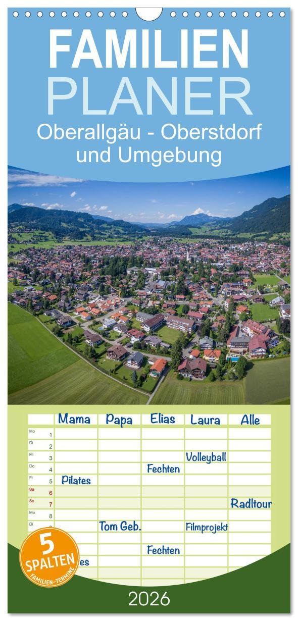 Familienplaner 2026 - Oberallgäu - Oberstdorf und Umgebung mit 5 Spalten (Wandkalender, 21 cm x 45 cm), CALVENDO Film, Art & Culture