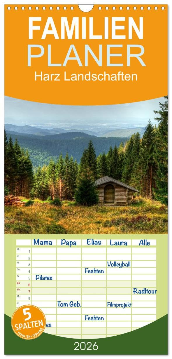 Familienplaner 2026 - Harz Landschaften mit 5 Spalten (Wandkalender, 21 cm x 45 cm), CALVENDO Leisure, Home & Garden