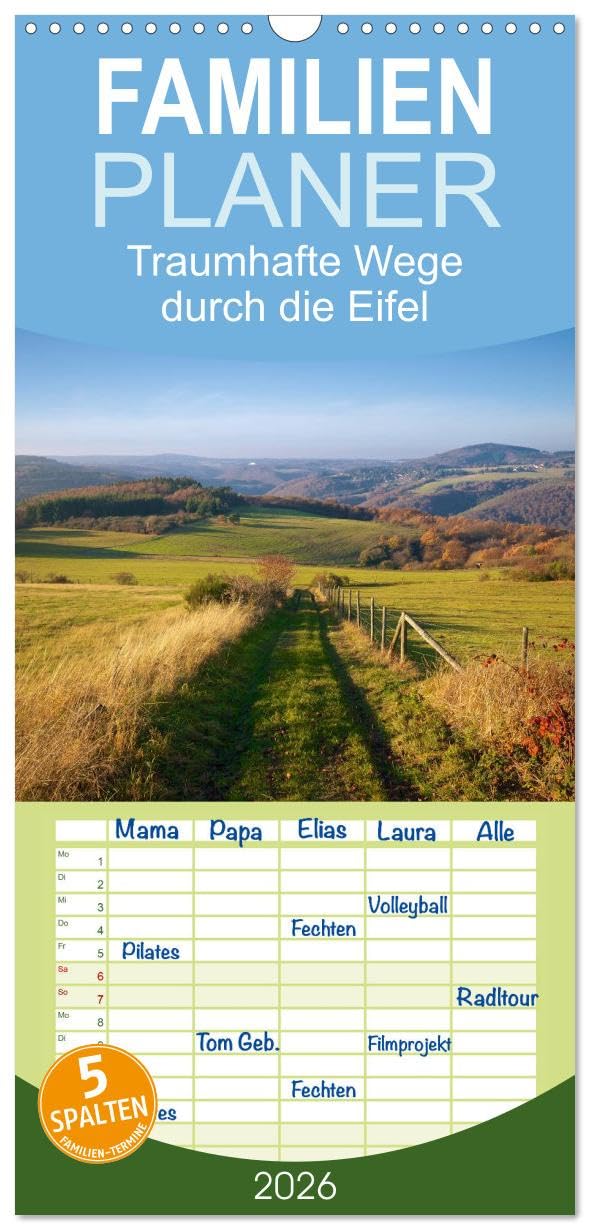 Familienplaner 2026 - Traumhafte Wege durch die Eifel mit 5 Spalten (Wandkalender, 21 cm x 45 cm), CALVENDO Calendars