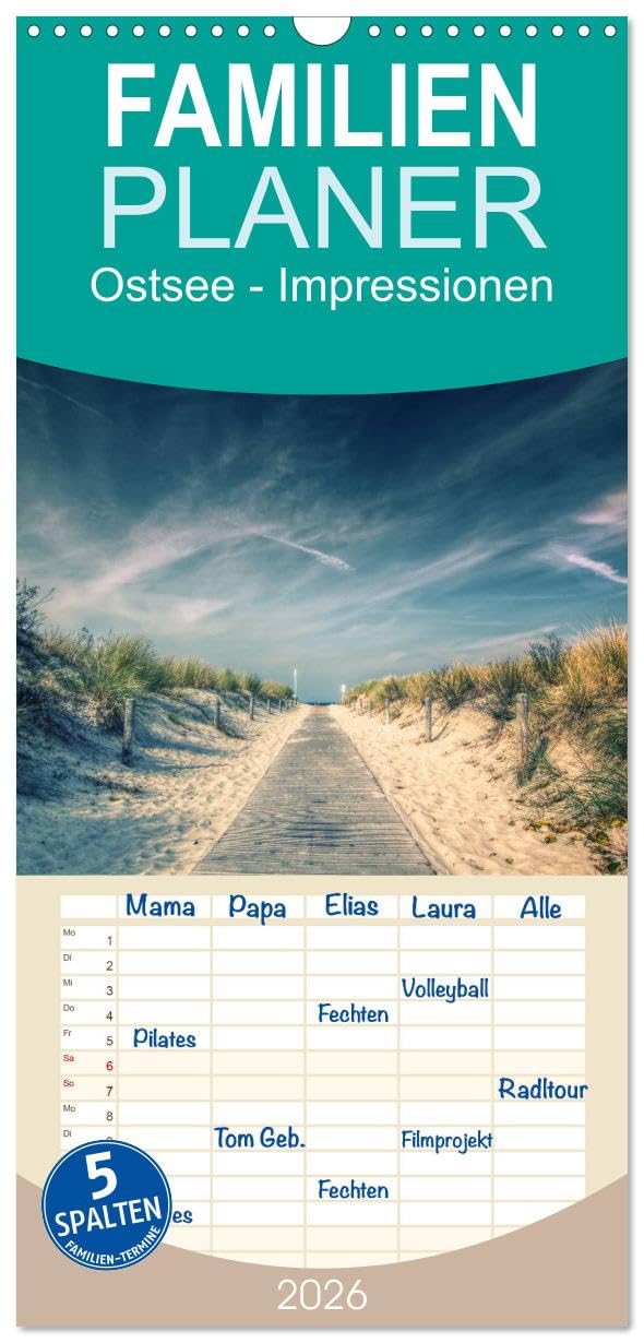 Familienplaner 2026 - Ostsee - Impressionen mit 5 Spalten (Wandkalender, 21 cm x 45 cm), CALVENDO Leisure, Home & Garden