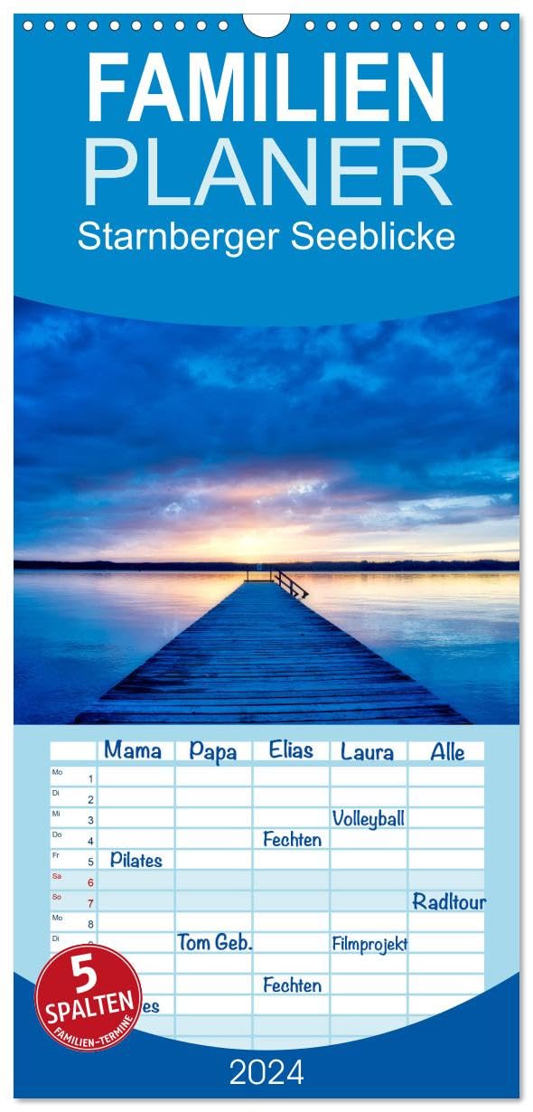 Familienplaner 2026 - Starnberger Seeblicke mit 5 Spalten (Wandkalender, 21 cm x 45 cm), CALVENDO Calendars