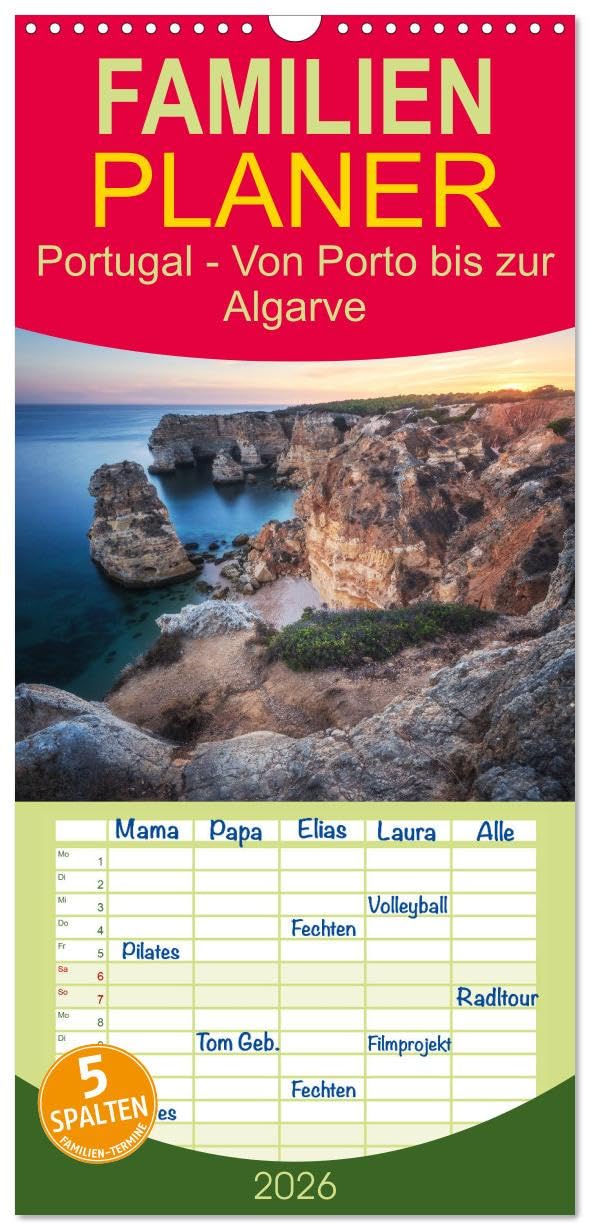 Familienplaner 2026 - Portugal - Von Porto bis zur Algarve mit 5 Spalten (Wandkalender, 21 cm x 45 cm), CALVENDO Leisure, Home & Garden