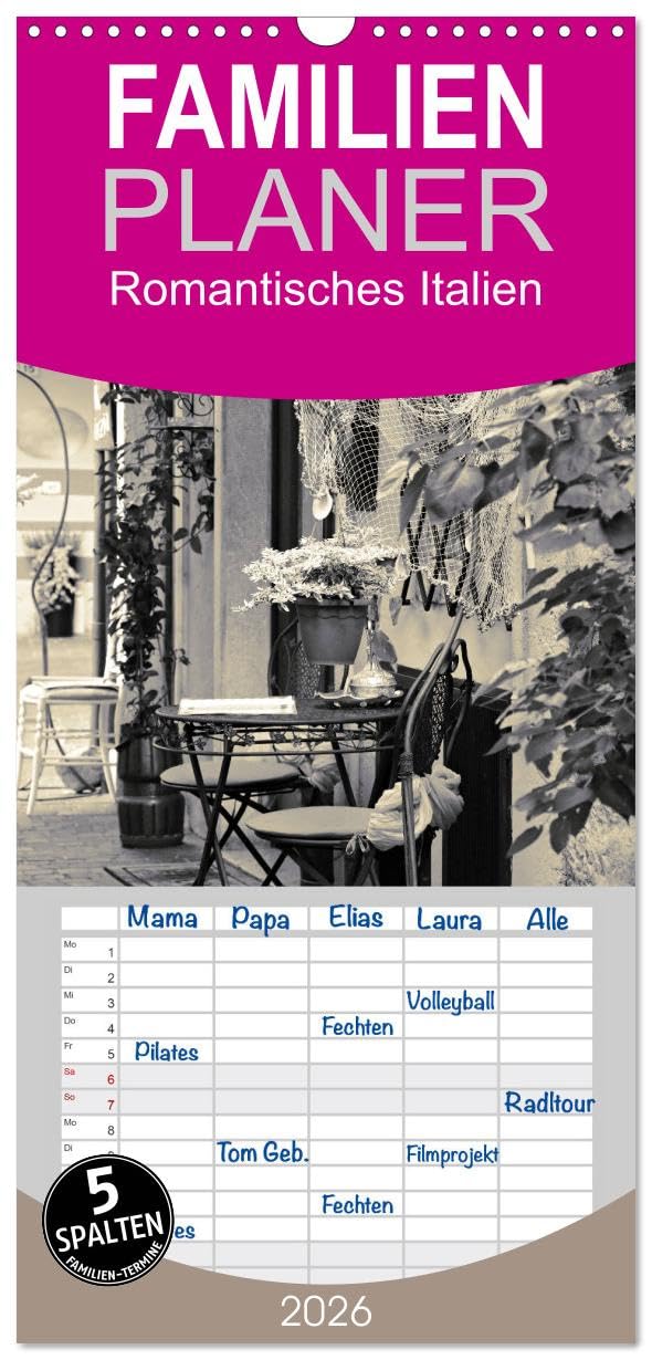 Familienplaner 2026 - Romantisches Italien mit 5 Spalten (Wandkalender, 21 cm x 45 cm), CALVENDO Leisure, Home & Garden