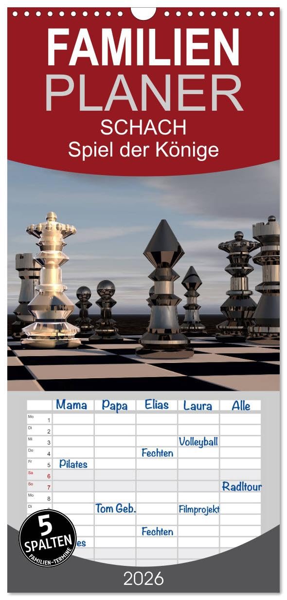 Familienplaner 2026 - SCHACH - Spiel der Könige mit 5 Spalten (Wandkalender, 21 cm x 45 cm), CALVENDO Living & Furnishing