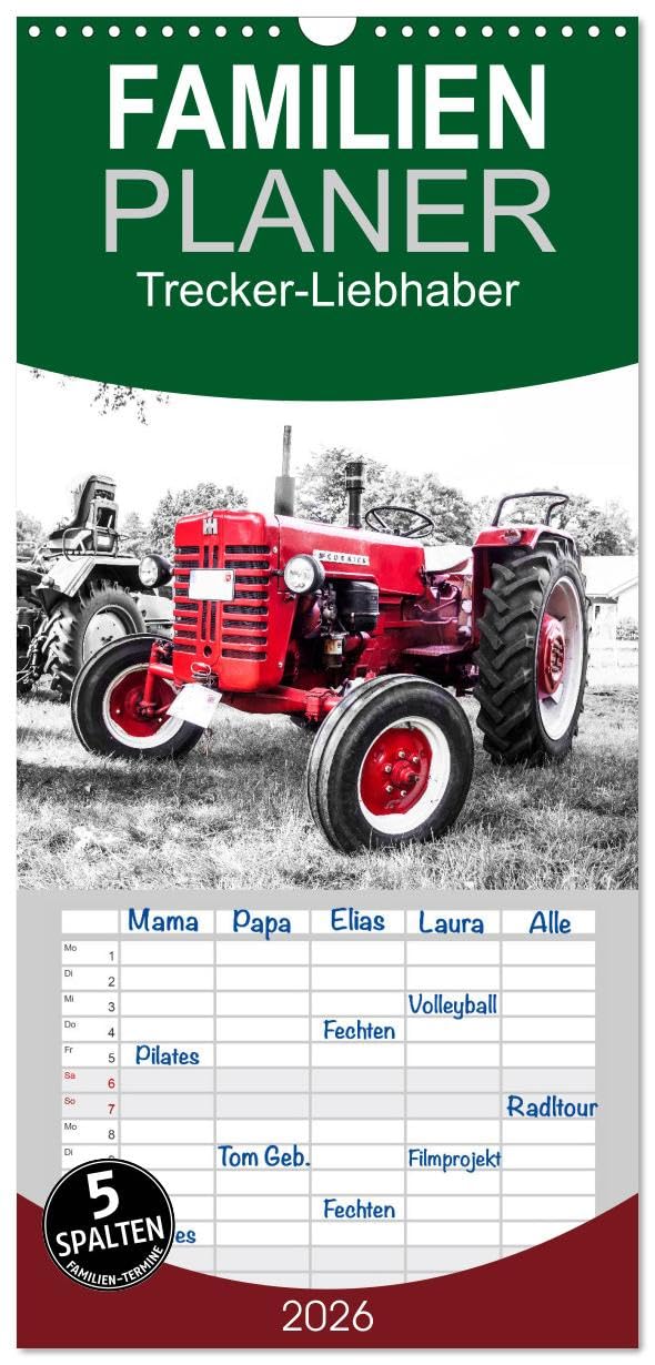Familienplaner 2026 - Trecker-Liebhaber mit 5 Spalten (Wandkalender, 21 cm x 45 cm), CALVENDO Leisure, Home & Garden