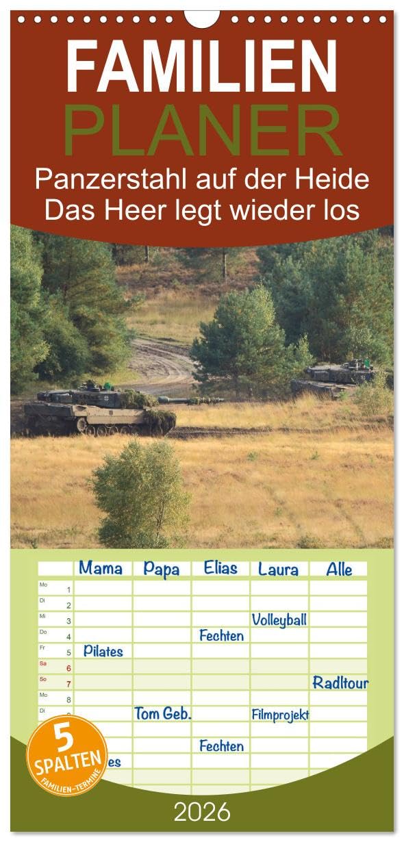 Familienplaner 2026 - Panzerstahl auf der Heide – Das Heer legt wieder los mit 5 Spalten (Wandkalender, 21 cm x 45 cm), CALVENDO Business, Finance & Career