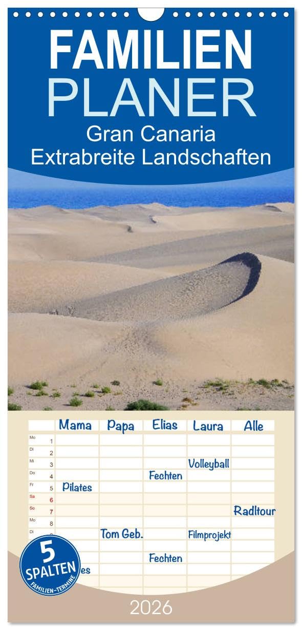 Familienplaner 2026 - Gran Canaria - Extrabreite Landschaften mit 5 Spalten (Wandkalender, 21 cm x 45 cm), CALVENDO Leisure, Home & Garden