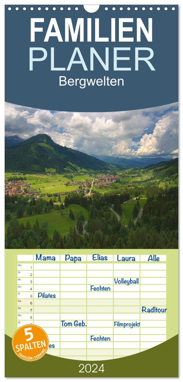 Familienplaner 2026 - Bergwelten mit 5 Spalten (Wandkalender, 21 cm x 45 cm), CALVENDO Leisure, Home & Garden