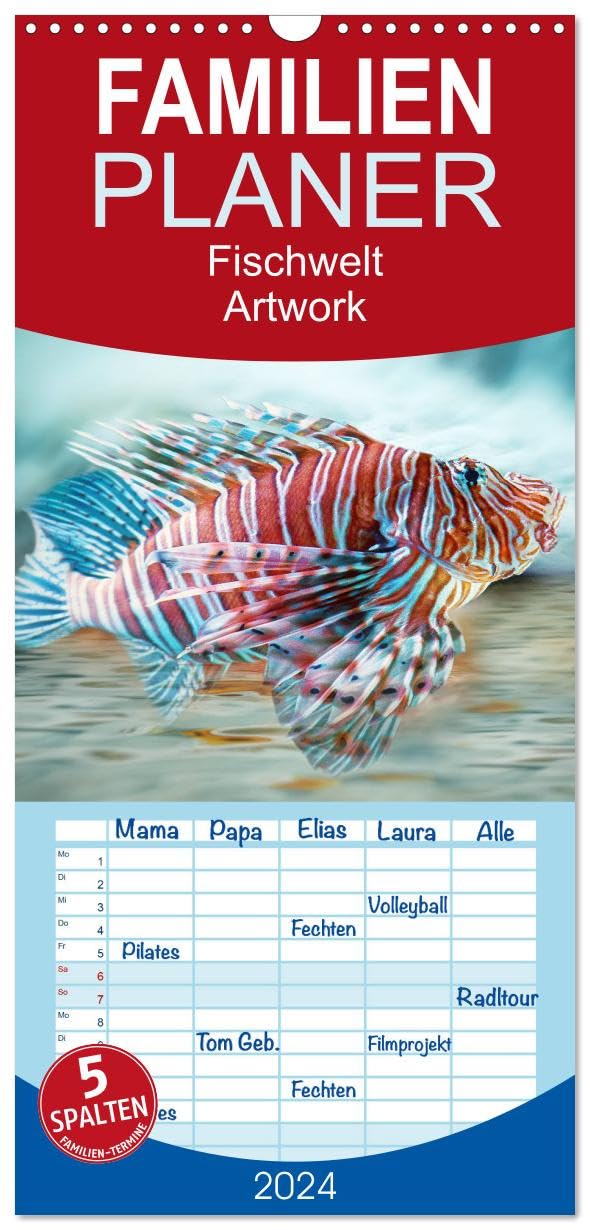 Familienplaner 2026 - Fischwelt - Artwork mit 5 Spalten (Wandkalender, 21 cm x 45 cm), CALVENDO Natural Sciences