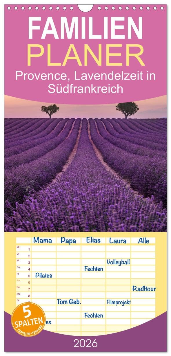Familienplaner 2026 - Provence, Lavendelzeit in Südfrankreich mit 5 Spalten (Wandkalender, 21 cm x 45 cm), CALVENDO Leisure, Home & Garden