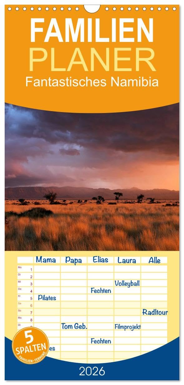 Familienplaner 2026 - Fantastisches Namibia mit 5 Spalten (Wandkalender, 21 cm x 45 cm), CALVENDO Leisure, Home & Garden