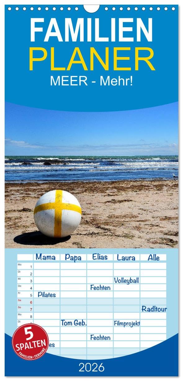 Familienplaner 2026 - MEER - Mehr! mit 5 Spalten (Wandkalender, 21 cm x 45 cm), CALVENDO Photography