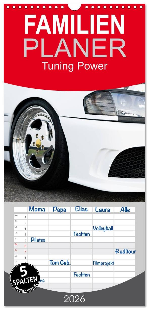 Familienplaner 2026 - Tuning Power mit 5 Spalten (Wandkalender, 21 cm x 45 cm), CALVENDO Photography