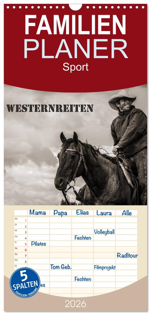 Familienplaner 2026 - Westernreiten mit 5 Spalten (Wandkalender, 21 cm x 45 cm), CALVENDO Living & Furnishing