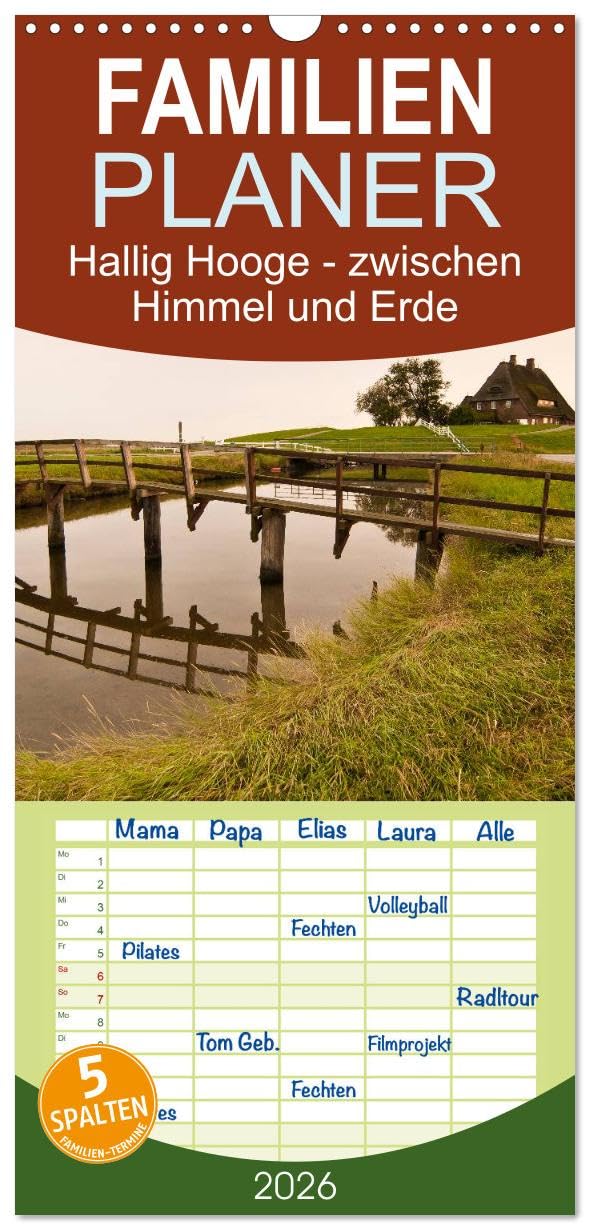Familienplaner 2026 - Hallig Hooge - zwischen Himmel und Erde mit 5 Spalten (Wandkalender, 21 cm x 45 cm), CALVENDO Calendars