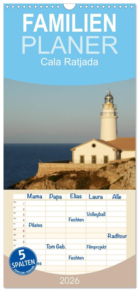 Familienplaner 2026 - Cala Ratjada mit 5 Spalten (Wandkalender, 21 cm x 45 cm), CALVENDO Leisure, Home & Garden