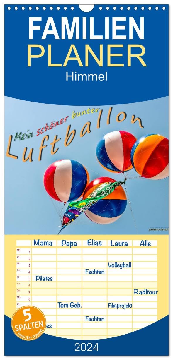 Familienplaner 2026 - Mein schöner bunter Luftballon mit 5 Spalten (Wandkalender, 21 cm x 45 cm), CALVENDO Living & Furnishing