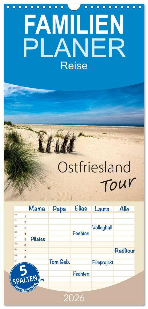 Familienplaner 2026 - Ostfriesland - Tour mit 5 Spalten (Wandkalender, 21 cm x 45 cm), CALVENDO Leisure, Home & Garden