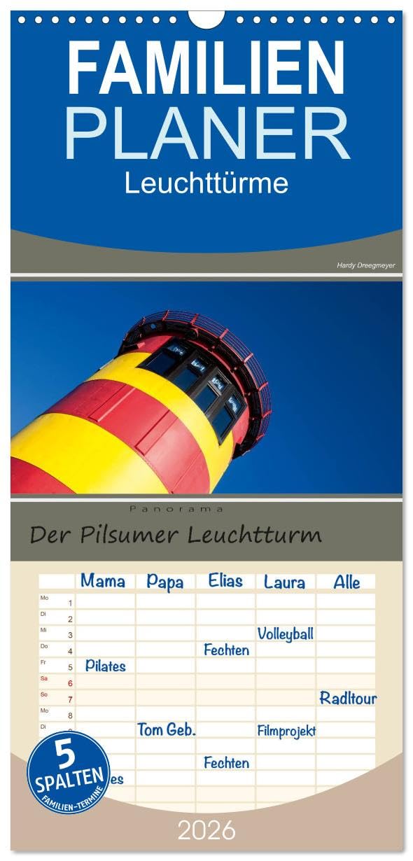Familienplaner 2026 - Der Pilsumer Leuchtturm mit 5 Spalten (Wandkalender, 21 cm x 45 cm), CALVENDO Photography