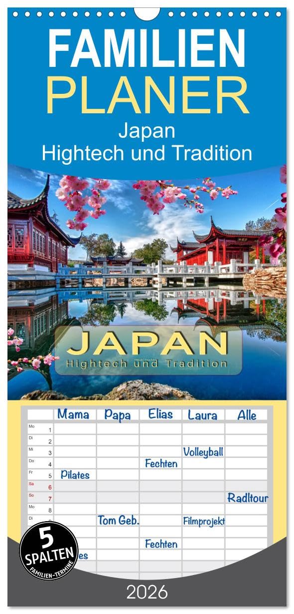 Familienplaner 2026 - Japan - Hightech und Tradition mit 5 Spalten (Wandkalender, 21 cm x 45 cm), CALVENDO Living & Furnishing
