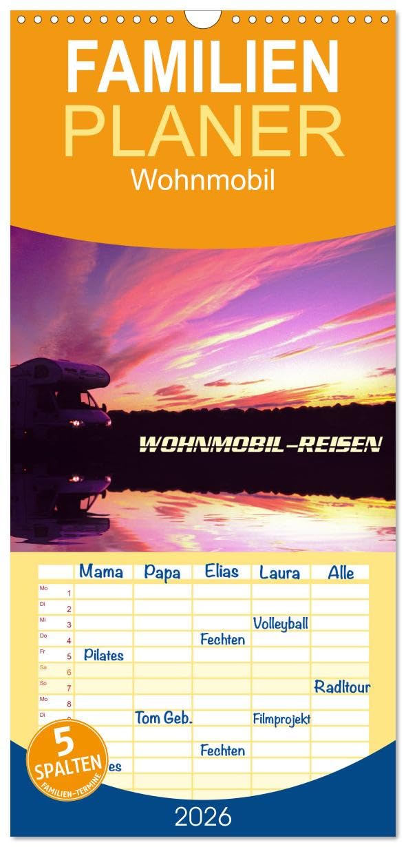 Familienplaner 2026 - Wohnmobil-Reisen mit 5 Spalten (Wandkalender, 21 cm x 45 cm), CALVENDO Leisure, Home & Garden