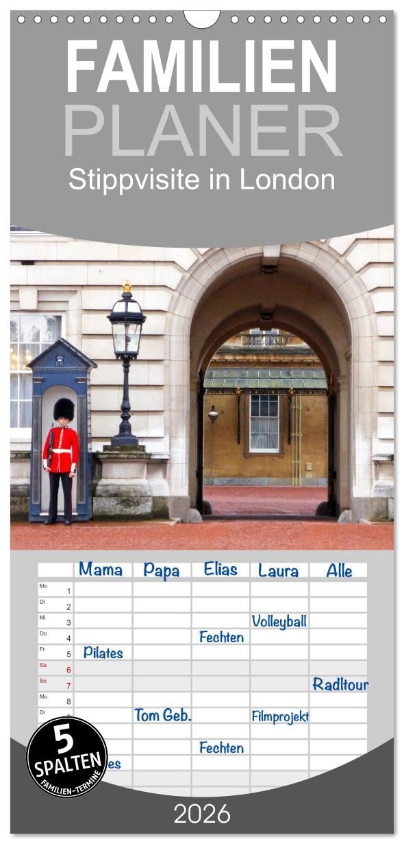 Familienplaner 2026 - Stippvisite in London mit 5 Spalten (Wandkalender, 21 cm x 45 cm), CALVENDO Calendars