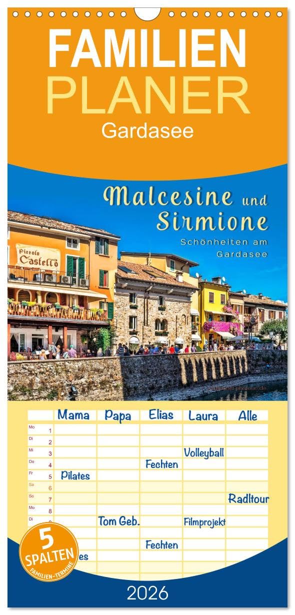 Familienplaner 2026 - Malcesine und Sirmione, Schönheiten am Gardasee mit 5 Spalten (Wandkalender, 21 cm x 45 cm), CALVENDO Living & Furnishing