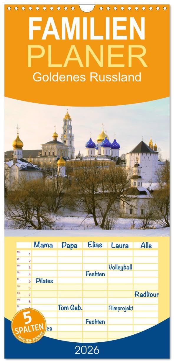 Familienplaner 2026 - Goldenes Russland mit 5 Spalten (Wandkalender, 21 cm x 45 cm), CALVENDO Leisure, Home & Garden