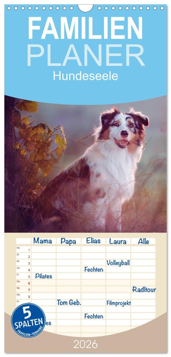 Familienplaner 2026 - Hundeseele mit 5 Spalten (Wandkalender, 21 cm x 45 cm), CALVENDO Pets