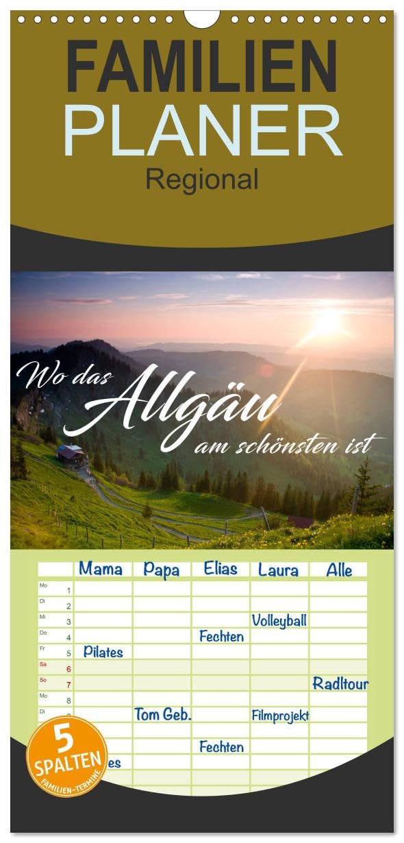 Familienplaner 2026 - Wo das Allgäu am schönsten ist mit 5 Spalten (Wandkalender, 21 cm x 45 cm), CALVENDO Calendars