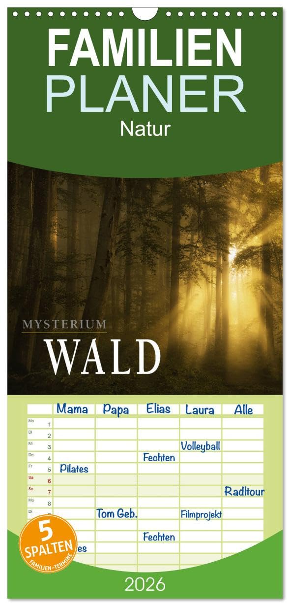 Familienplaner 2026 - Mysterium Wald mit 5 Spalten (Wandkalender, 21 cm x 45 cm), CALVENDO Photography
