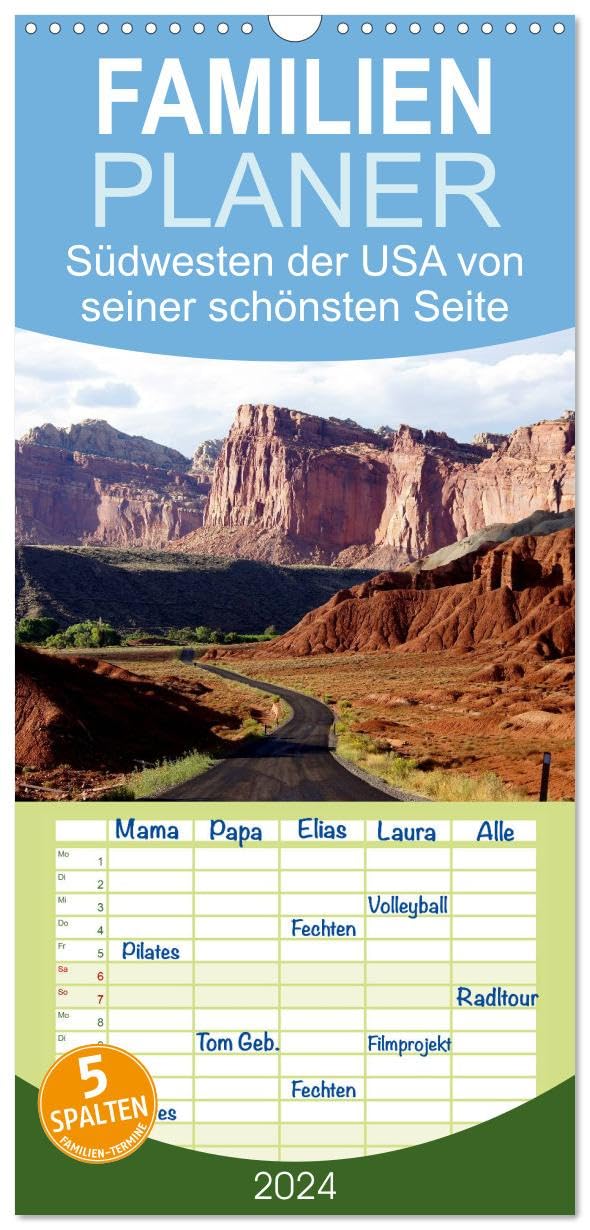 Familienplaner 2026 - USA-Südwesten von seiner schönsten Seite 2026 mit 5 Spalten (Wandkalender, 21 cm x 45 cm), CALVENDO Leisure, Home & Garden