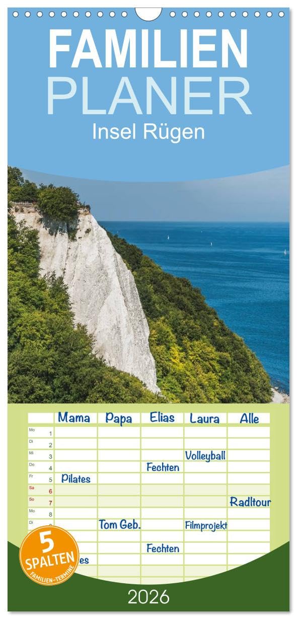 Familienplaner 2026 - Entdeckungen auf der Insel Rügen mit 5 Spalten (Wandkalender, 21 cm x 45 cm), CALVENDO Film, Art & Culture
