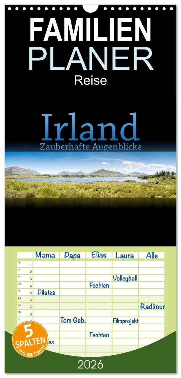 Familienplaner 2026 - Irland - Zauberhafte Augenblicke mit 5 Spalten (Wandkalender, 21 cm x 45 cm), CALVENDO Leisure, Home & Garden