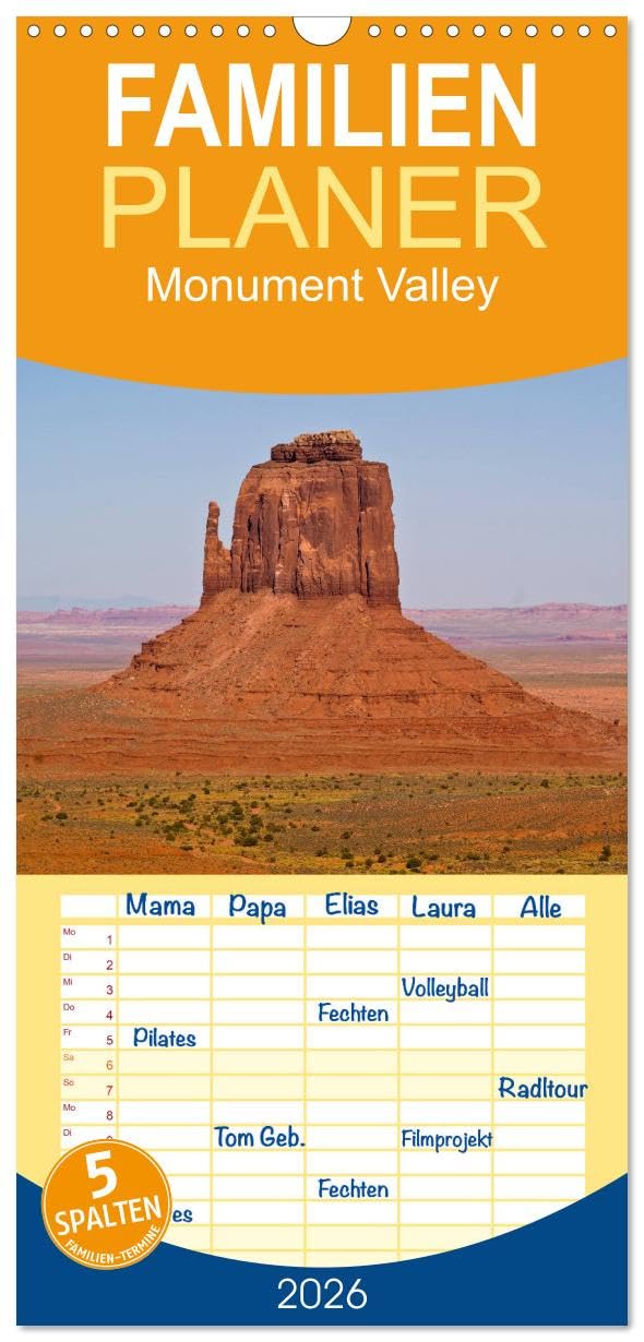 Familienplaner 2026 - Monument Valley mit 5 Spalten (Wandkalender, 21 cm x 45 cm), CALVENDO Leisure, Home & Garden