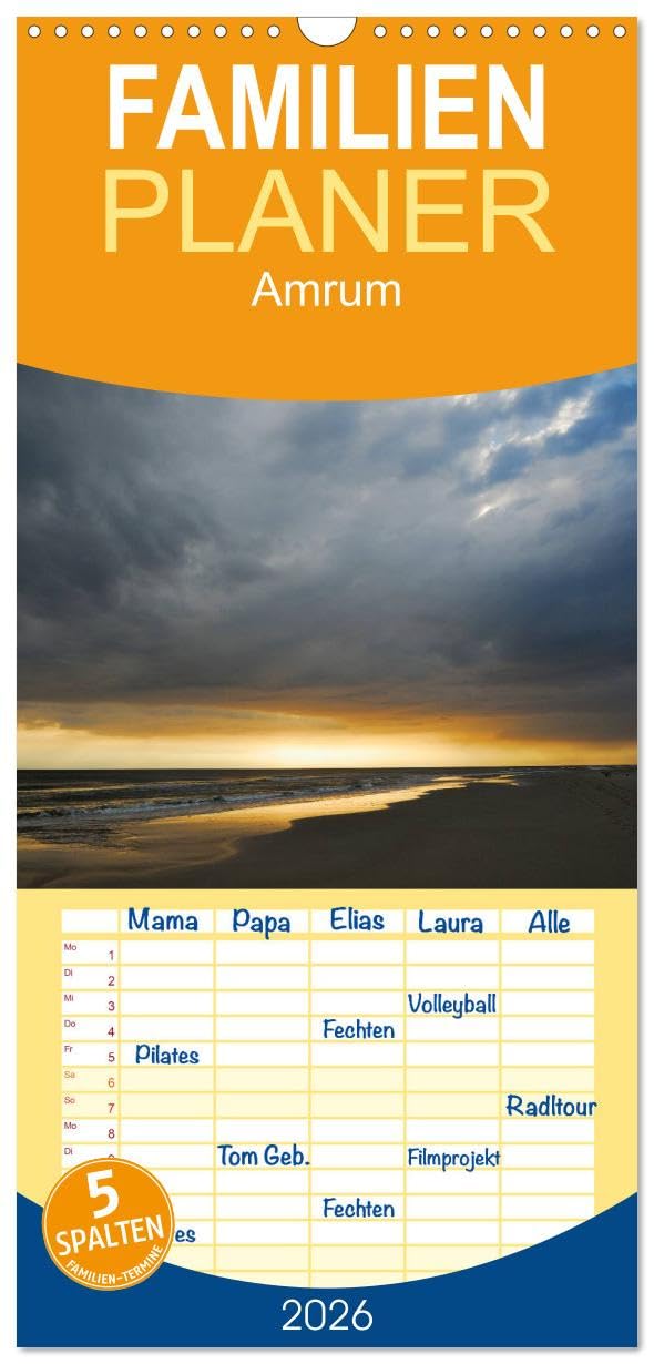 Familienplaner 2026 - Amrum mit 5 Spalten (Wandkalender, 21 cm x 45 cm), CALVENDO Travel Guides