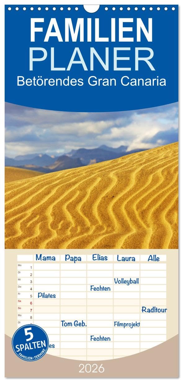 Familienplaner 2026 - Betörendes Gran Canaria mit 5 Spalten (Wandkalender, 21 cm x 45 cm), CALVENDO Leisure, Home & Garden