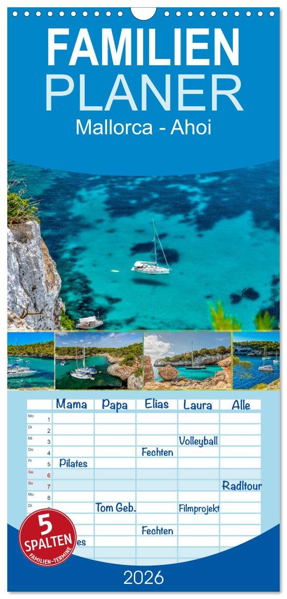 Familienplaner 2026 - Mallorca - Ahoi mit 5 Spalten (Wandkalender, 21 cm x 45 cm), CALVENDO Leisure, Home & Garden