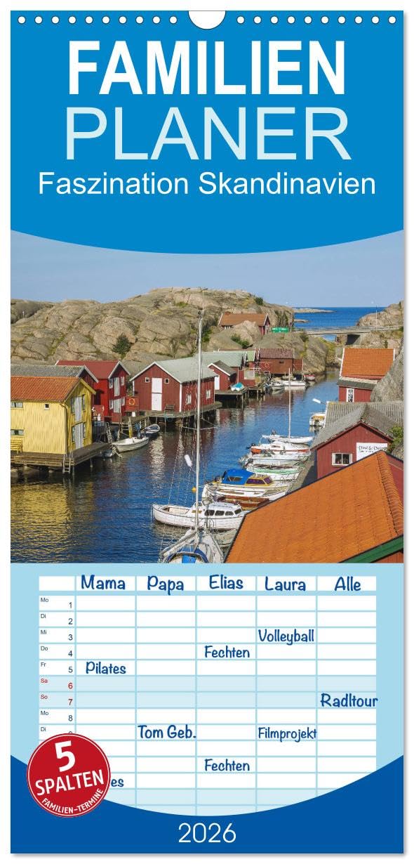 Familienplaner 2026 - Faszination Skandinavien mit 5 Spalten (Wandkalender, 21 cm x 45 cm), CALVENDO Photography
