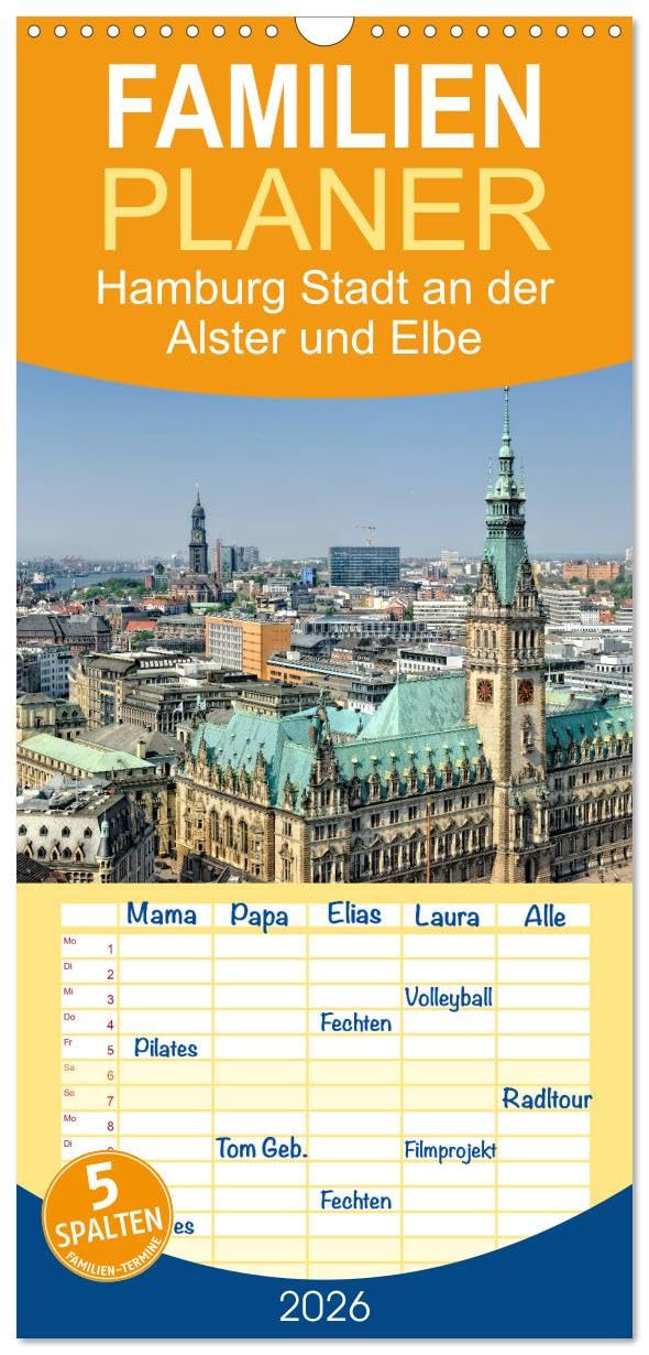 Familienplaner 2026 - Hamburg Stadt an der Alster und Elbe mit 5 Spalten (Wandkalender, 21 cm x 45 cm), CALVENDO Leisure, Home & Garden